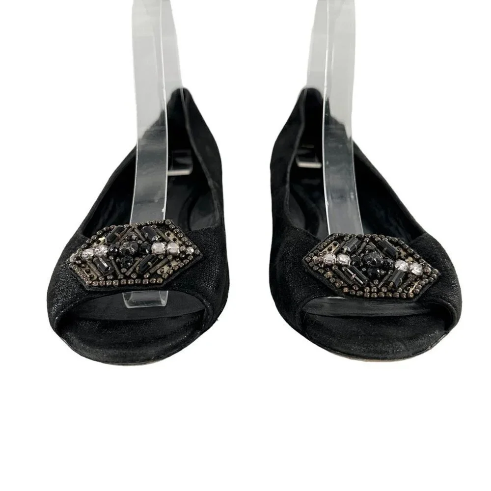 Donald J. Pliner SONET Beaded Black Suede Peep Toe Flats Size 9.5 M